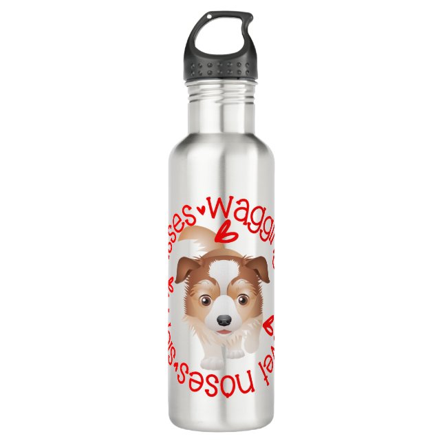 Botella De Agua Perro pastor australiano, besos descuidados (Anverso)