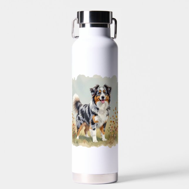 Botella De Agua Perro Pastor Australiano Merle Cola Larga (Delantero)