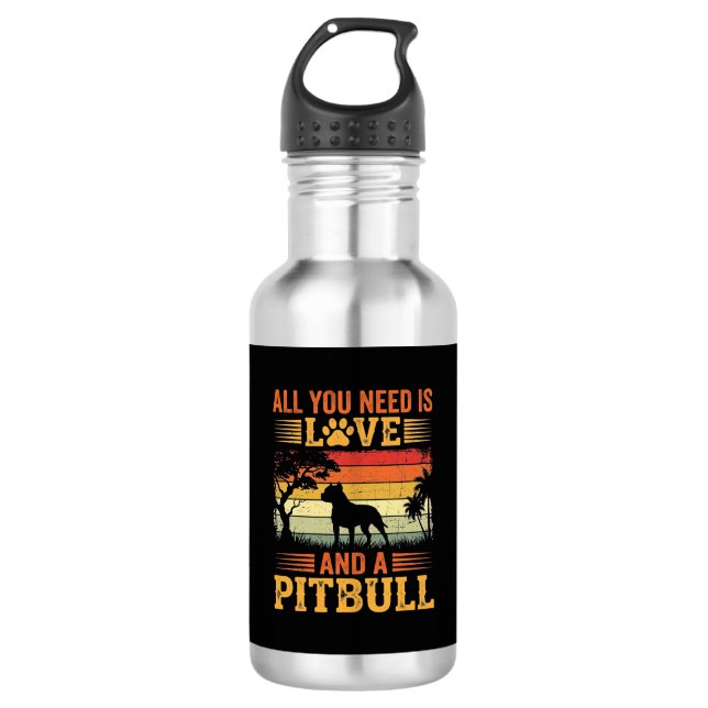 Botella De Agua Perro Pitbull Atardecer Retro Amor (Anverso)