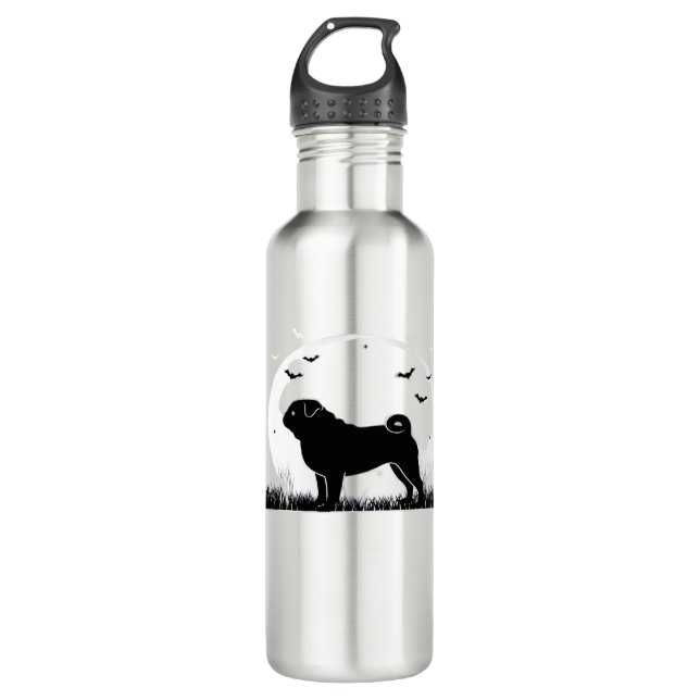 Botella De Agua Perro Pug - Halloween Moon Silhouette Classic T-Sh (Anverso)