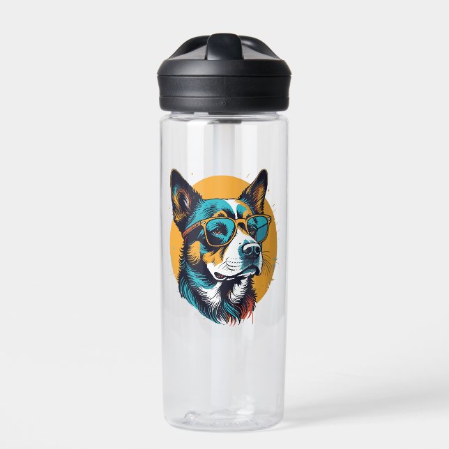 Botella De Agua Perro retro con gafas de sol (Delante)
