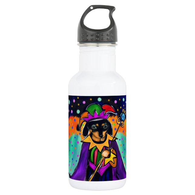 BOTELLA DE AGUA PERRO SALCHICHA DE MARDI GRAS (Anverso)