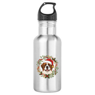 Botella De Agua Perro San Bernardo con sombrero de Santa Navidad C