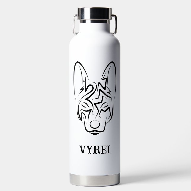 Botella De Agua Perro tribal blanco y negro (Delantero)