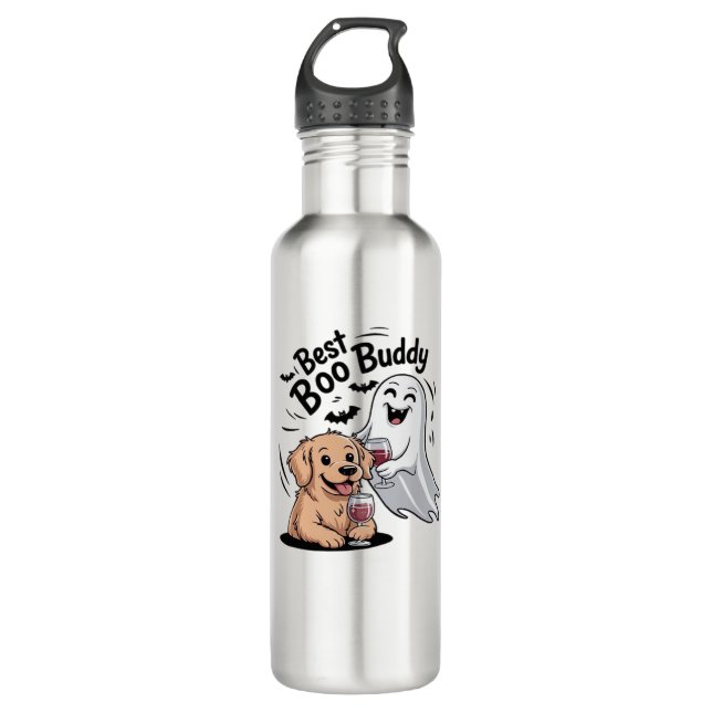Botella De Agua Perro y fantasma bebiendo vino. Camiseta clásica (Anverso)
