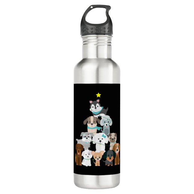 Botella De Agua Perros de árbol de Navidad (Anverso)