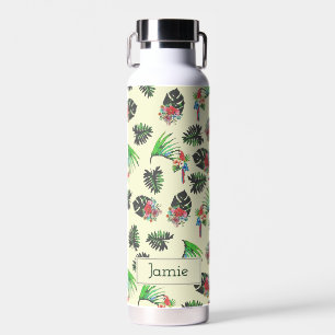 Botella De Agua Perros tropicales y patrón floral personalizado