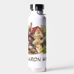 Botella De Agua Personaliza Brujita y Zorro Lindos