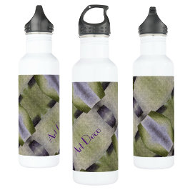 Botella De Agua Personalizable abstracto de Olive Green Purple Art