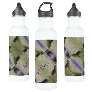 Botella De Agua Personalizable abstracto de Olive Green Purple Art