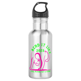 Botella De Agua Personalizable "Bend it like 2025" Gato de yoga