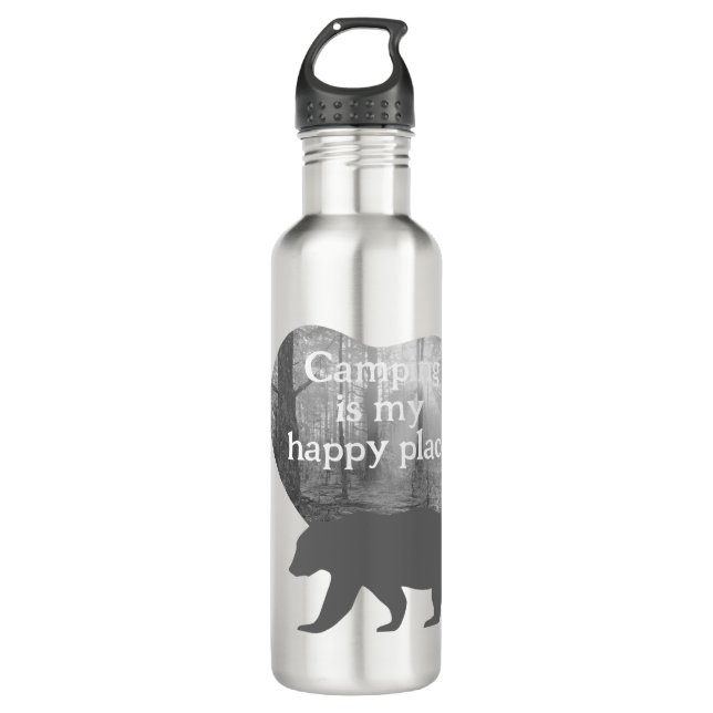 Botella De Agua Personalizable "Camping es mi lugar feliz" (Anverso)