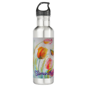 Botella De Agua Personalizable de color de mariposa de tulipán col