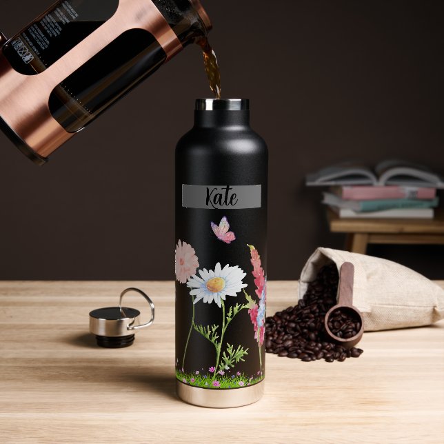 Botella De Agua Personalizable de flores silvestres (Café)