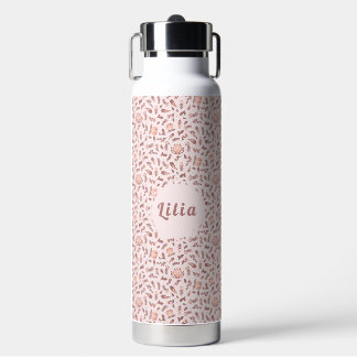 Botella de agua personalizable, diseño floral rosa