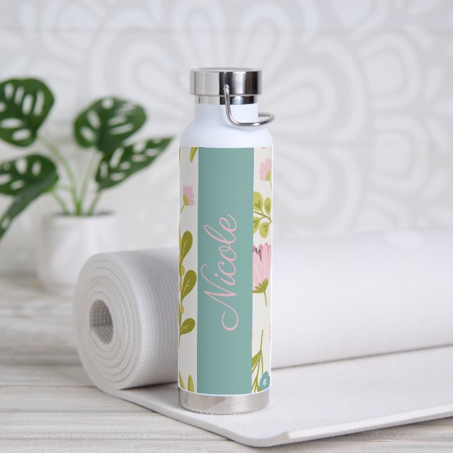 Botella De Agua Personalizable Elegante Floral (Yoga)