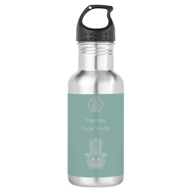 Botella De Agua Personalizable Hamsa del Estudio de Yoga Verde Sea (Anverso)