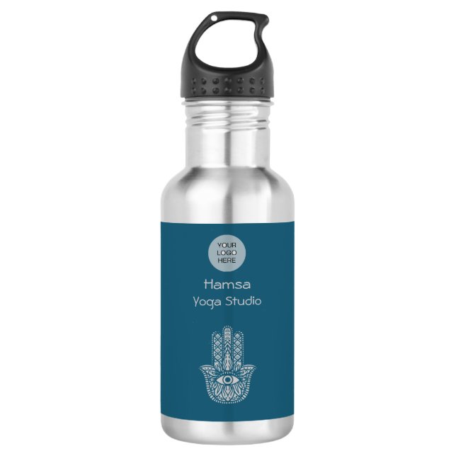 Botella De Agua Personalizable Hamsa, estudio de yoga verde verde  (Anverso)