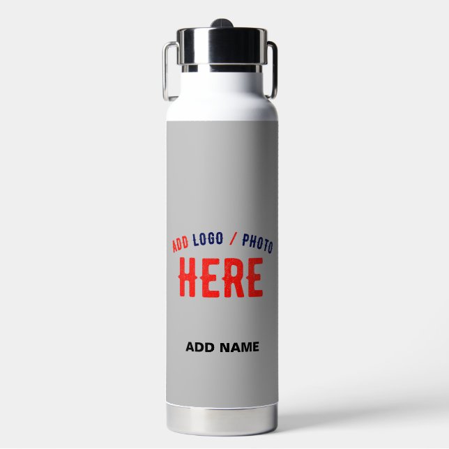 BOTELLA DE AGUA PERSONALIZABLE MODERNO ELEGANTE ASH VERIFICADO MAR (Frente)