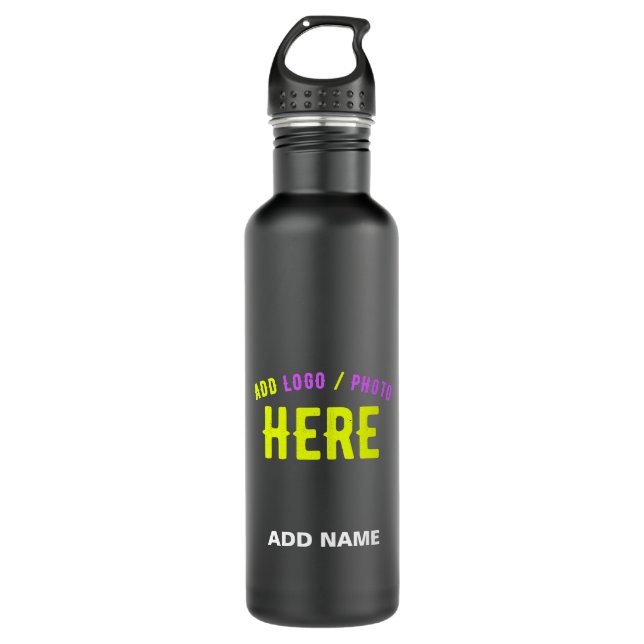 BOTELLA DE AGUA PERSONALIZABLE MODERNO ESTILO NEGRO VERIFICADO MAR (Anverso)