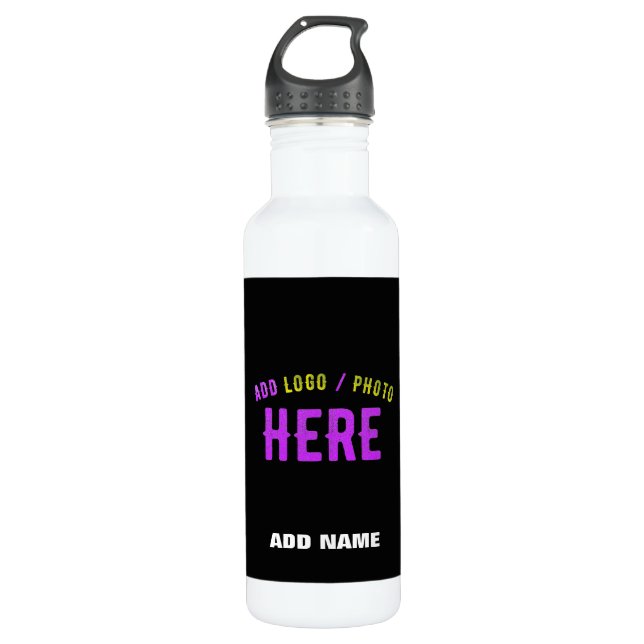 BOTELLA DE AGUA PERSONALIZABLE MODERNO ESTILO NEGRO VERIFICADO MAR (Anverso)