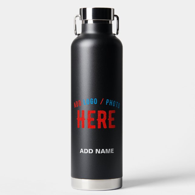 BOTELLA DE AGUA PERSONALIZABLE MODERNO ESTILO NEGRO VERIFICADO MAR (Delantero)