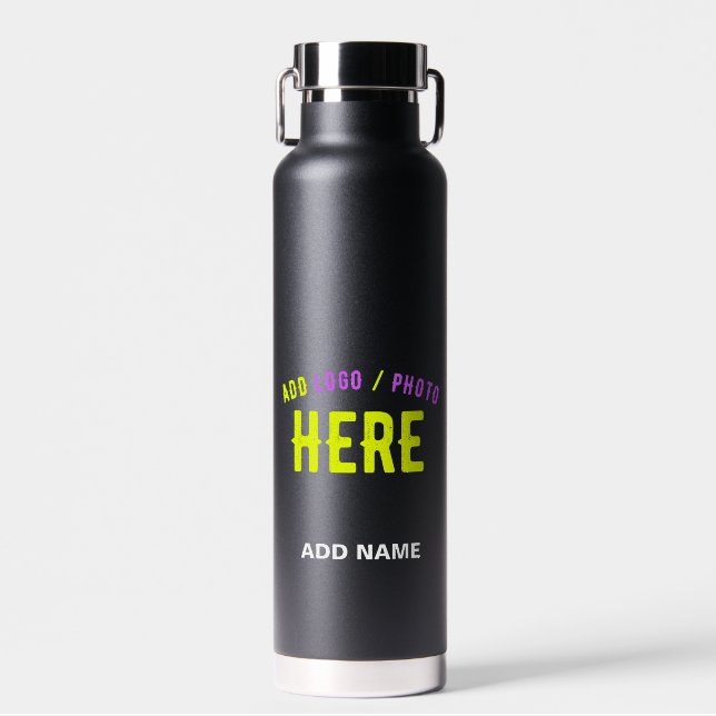 BOTELLA DE AGUA PERSONALIZABLE MODERNO ESTILO NEGRO VERIFICADO MAR (Delantero)