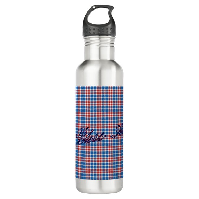 Botella De Agua Personalizable Patriótico Rojo Blanco y Blue Plaid (Anverso)
