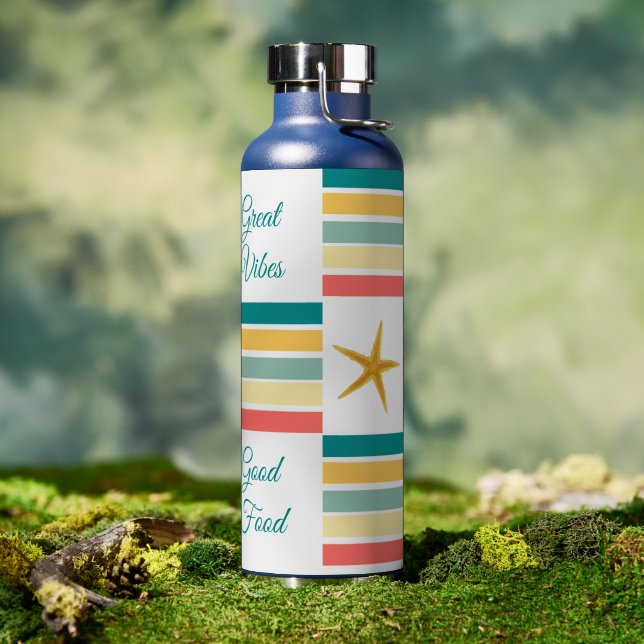 Botella De Agua Personalizable tema "Just Beachy" Black (Exterior)