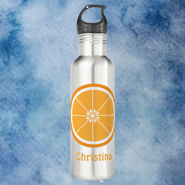 Botella De Agua Personalización de corte de cítricos naranja (A water bottle featuring an orange slice and text you can personalize!)