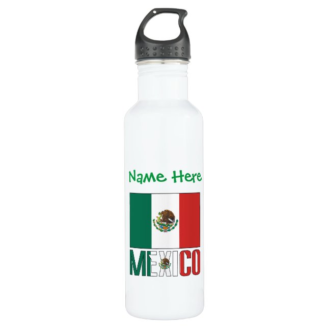 Botella De Agua Personalización verde de bandera mexicana (Anverso)