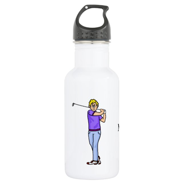 Botella de agua personalizada Blonde Male Golfer (Anverso)