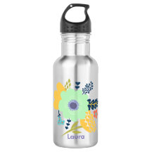 Botella de agua personalizada con diseño floral