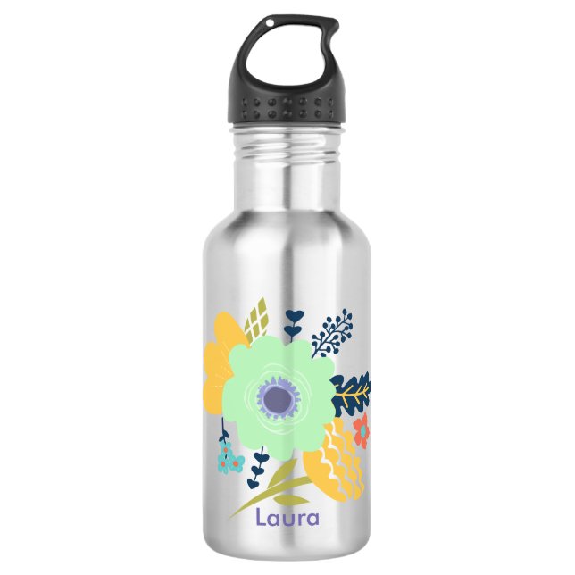 Botella de agua personalizada con diseño floral (Anverso)