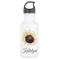 Botella de agua personalizada con flor de girasol