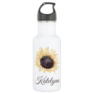 Botella de agua personalizada con flor de girasol