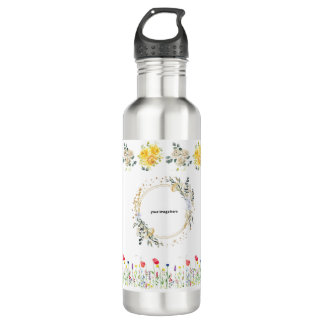 Botella de agua personalizada con flores