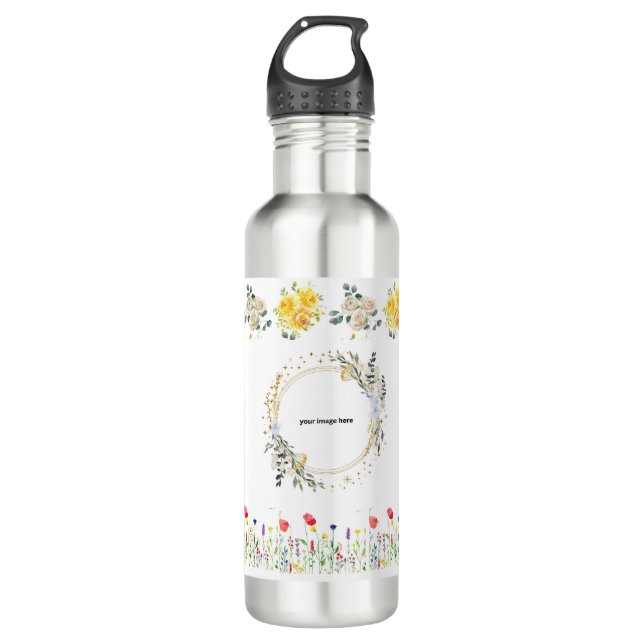 Botella de agua personalizada con flores (Anverso)
