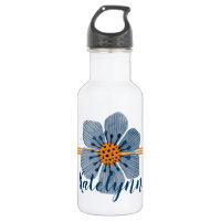 Botella de agua personalizada con flores azules y 