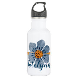 Botella de agua personalizada con flores azules y 