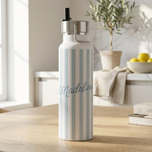 Botella de agua personalizada con franja azul y no