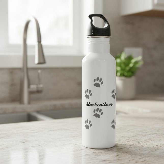 Botella de agua personalizada con huella de garra  (Add your name to this paw print water bottle. Purrfect gift for the Cat Mom in your life)