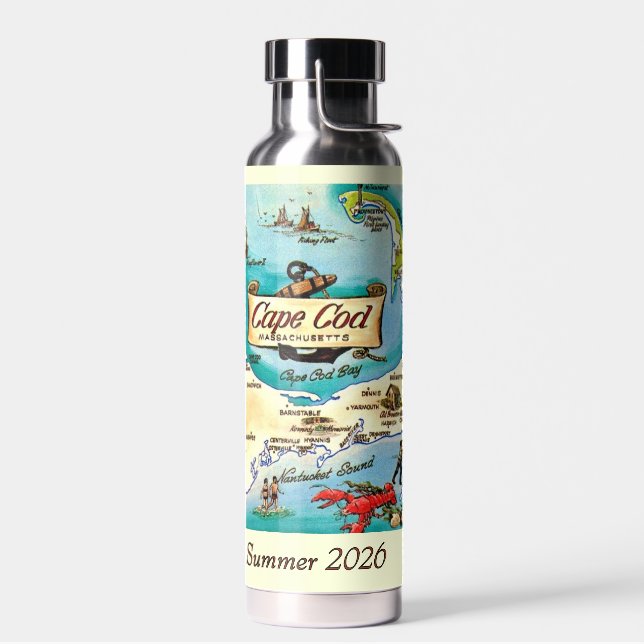 Botella de agua personalizada con mapa de Cape Cod (Izquierdo)