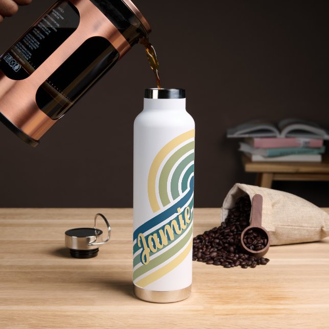 Botella de agua personalizada con nombre retro hor (Café)