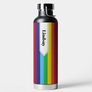 Botella de agua personalizada con raya arcoiris