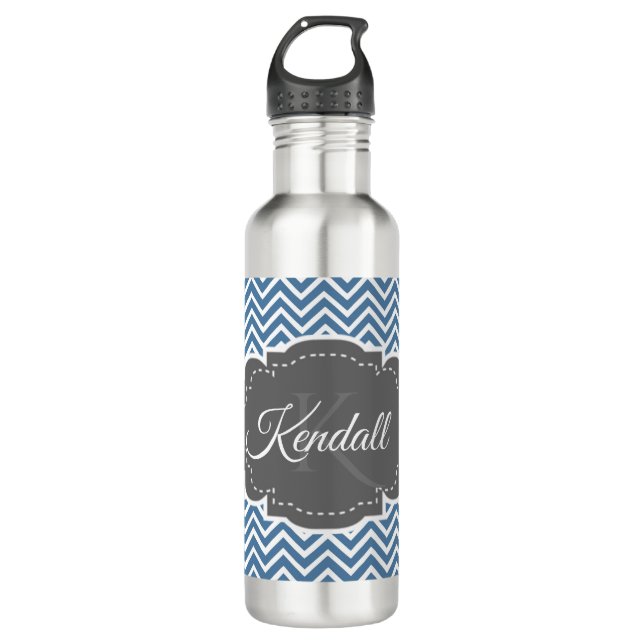 Botella de agua personalizada de Blue Chevron (Anverso)