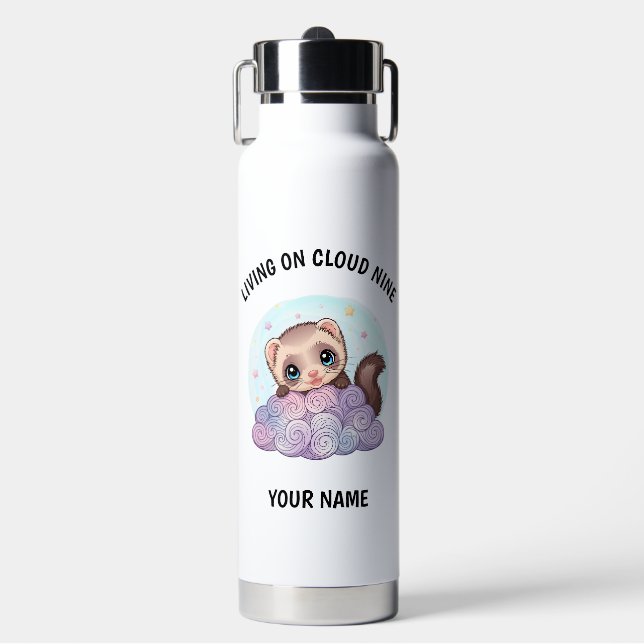 Botella de agua personalizada de hurón lindo (Frente)