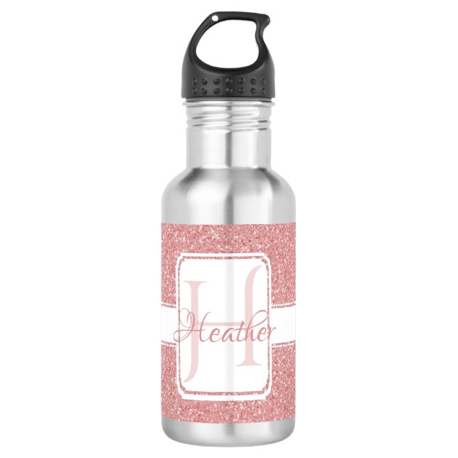 Botella de agua personalizada de Purpurina rosa (Anverso)