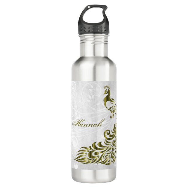 Botella de agua personalizada Gold Peacock (Anverso)