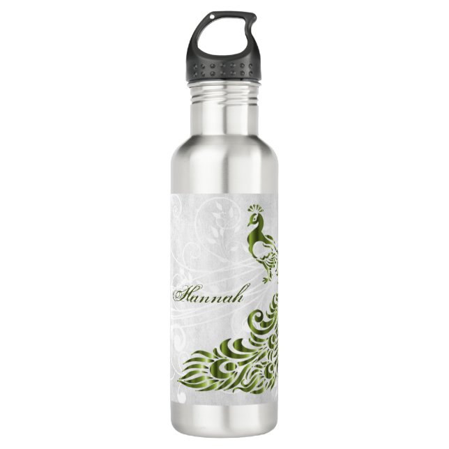 Botella de agua personalizada Green Peacock (Anverso)